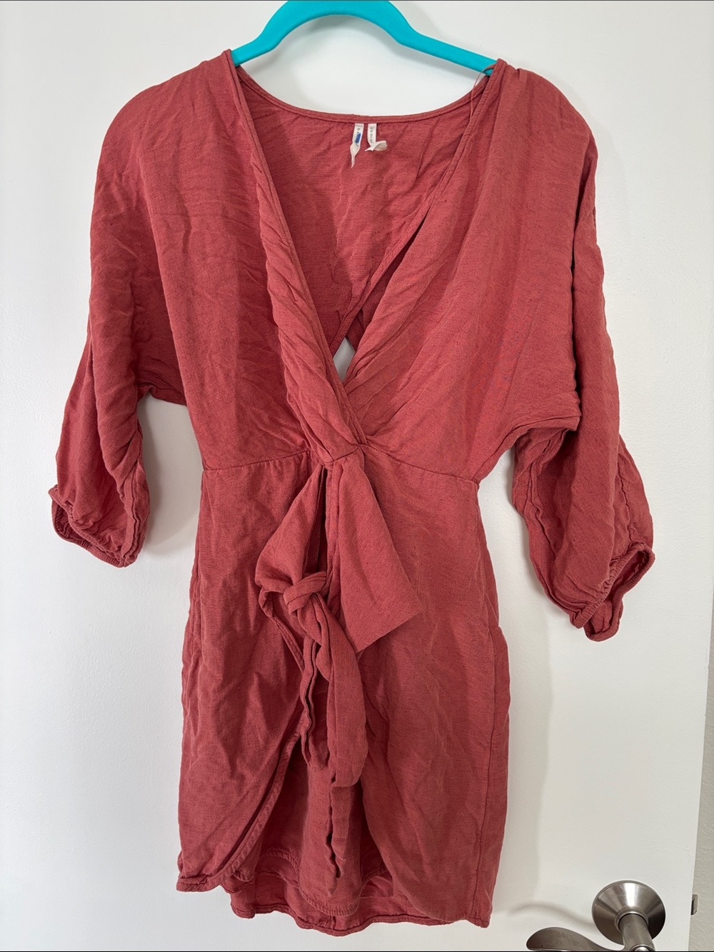 Anthropologie Orange Linen Wrap Dress